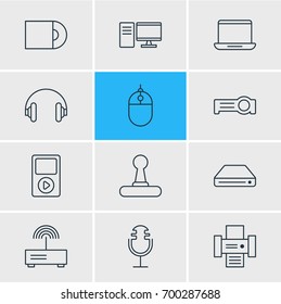 Vector Illustration Of 12 Accessory Icons. Editable Pack Of Dvd Drive, Modem, Computer And Other Elements.