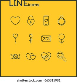 Vector Illustration Of 12 Amour Icons. Editable Pack Of Lollipop, Rose, Soul And Other Elements.