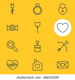 Vector Illustration Of 12 Amour Icons. Editable Pack Of Lock, Soul, Rose And Other Elements.