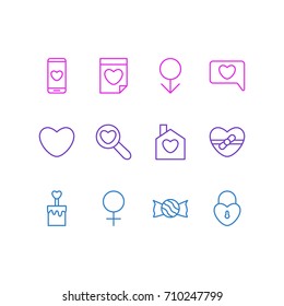 Vector Illustration Of 12 Amour Icons. Editable Pack Of Woman, Valentine, Soul And Other Elements.