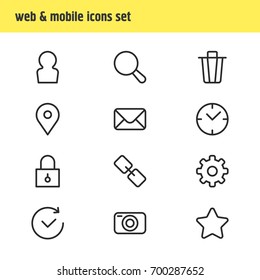 Vector Illustration Of 12 Annex Icons. Editable Pack Of Garbage Container, Time, Letter And Other Elements.