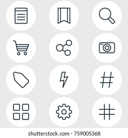 Vector Illustration Of 12 Annex Outline Icons. Editable Set Of Cube, Pennant, Gear And Other Elements.