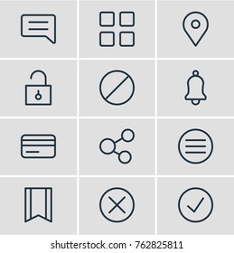 Vector Illustration Of 12 Annex Outline Icons. Editable Set Of List, Pinpoint, Cube And Other Elements.