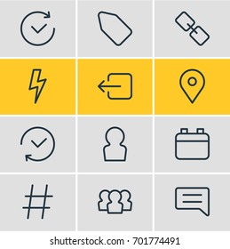 Vector Illustration Of 12 App Icons. Editable Pack Of Past, Note, Group And Other Elements.