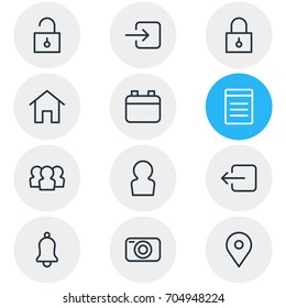 Vector Illustration Of 12 App Icons. Editable Pack Of Document, House, Closed And Other Elements.