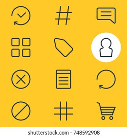 Vector Illustration Of 12 App Icons. Editable Pack Of Locked, Block, Topic And Other Elements.