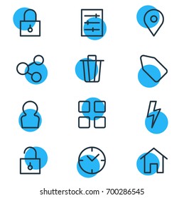 Vector Illustration Of 12 Application Icons. Editable Pack Of User, Clock, Share And Other Elements.