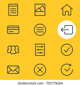 Vector Illustration Of 12 Application Icons. Editable Pack Of Exit, Time, Document And Other Elements.
