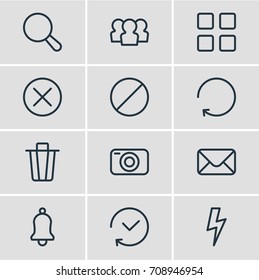 Vector Illustration Of 12 Application Icons. Editable Pack Of Block, Reload, Locked And Other Elements.