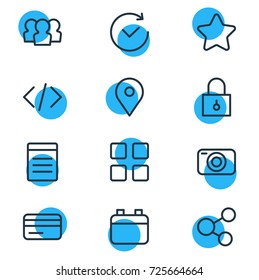 Vector Illustration Of 12 Application Icons. Editable Pack Of Cube, Date, Script And Other Elements.