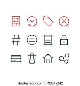 Vector Illustration Of 12 Application Icons. Editable Pack Of Locked, Topic, List And Other Elements.