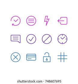 Vector Illustration Of 12 Application Icons. Editable Pack Of Flash, List, Clock And Other Elements.