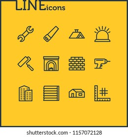 Vector illustration of 12 architecture icons line style. Editable set of security, home, roof and other icon elements.