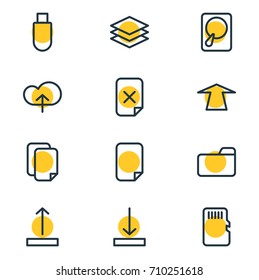 Vector Illustration Of 12 Archive Icons. Editable Pack Of Arrow Up, File, Upload And Other Elements.