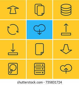 Vector Illustration Of 12 Archive Icons. Editable Pack Of Documents, Upward, Arrow Up And Other Elements.