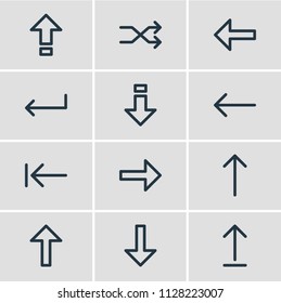 Vector illustration of 12 arrows icons line style. Editable set of backspace, enter, caps lock and other icon elements.