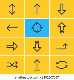 Vector illustration of 12 arrows icons line style. Editable set of up, next, repeat and other icon elements.