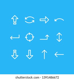 Vector illustration of 12 arrows icons line style. Editable set of down, caps lock, up-down and other icon elements.