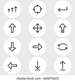 Vector Illustration Of 12 Arrows Icons. Editable Pack Of Up, Circle, Right And Other Elements.