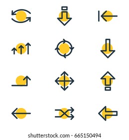 Vector Illustration Of 12 Arrows Icons. Editable Pack Of Download, Circle, Widen And Other Elements.