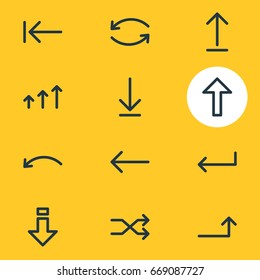 Vector Illustration Of 12 Arrows Icons. Editable Pack Of Up, Left, Update And Other Elements.