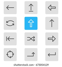 Vector Illustration Of 12 Arrows Icons. Editable Pack Of Update, Submit, Tab And Other Elements.