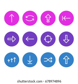 Vector Illustration Of 12 Arrows Icons. Editable Pack Of Loading  , Circle , Randomize Elements.