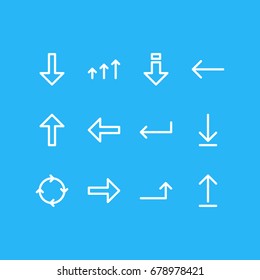 Vector Illustration Of 12 Arrows Icons. Editable Pack Of Submit, Increase, Turn And Other Elements.