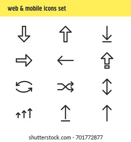 Vector Illustration Of 12 Arrows Icons. Editable Pack Of Exchange, Increase, Shrift And Other Elements.
