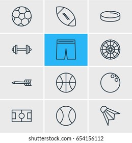 Vector Illustration Of 12 Athletic Icons. Editable Pack Of Tennis, Kegling, Uniform And Other Elements.