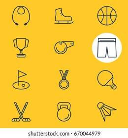 Vector Illustration Of 12 Athletic Icons. Editable Pack Of Blower, Ice Boot, Uniform And Other Elements.