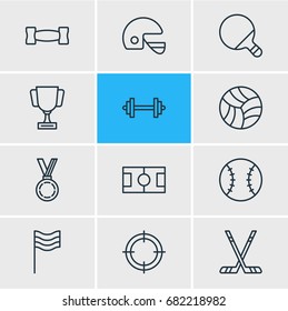 Vector Illustration Of 12 Athletic Icons. Editable Pack Of Dumbbell, Game, Pong And Other Elements.