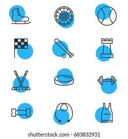 Vector Illustration Of 12 Athletic Icons. Editable Pack Of Baseball, Finish, Skipping Rope And Other Elements.