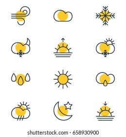 Vector Illustration Of 12 Atmosphere Icons. Editable Pack Of Breeze, Crescent, Sunlight And Other Elements.
