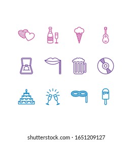 Vector illustration of 12 banquet icons line style. Editable set of ice cream, masquerade, sorbet and other icon elements.