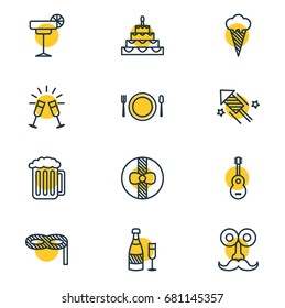 Vector Illustration Of 12 Banquet Icons. Editable Pack Of Patisserie, Draught, Gift And Other Elements.