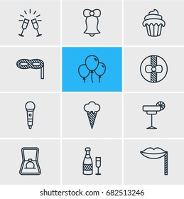 Vector Illustration Of 12 Banquet Icons. Editable Pack Of Martini, Cupcake, Fizz And Other Elements.