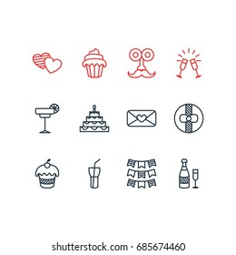 Vector Illustration Of 12 Banquet Icons. Editable Pack Of Muffin, Cupcake, Soft Drink And Other Elements.