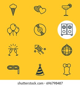 Vector Illustration Of 12 Banquet Icons. Editable Pack Of Jingle, Firecracker, Decoration And Other Elements.