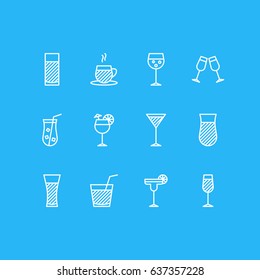 Vector Illustration Of 12 Beverage Icons. Editable Pack Of Martini, Margarita, Beverage And Other Elements.