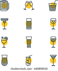 Vector Illustration Of 12 Beverage Icons. Editable Pack Of Glass, Draught, Aqua And Other Elements.