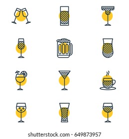 Vector Illustration Of 12 Beverage Icons. Editable Pack Of Wineglass, Celebrate, Glass And Other Elements.