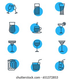 Vector Illustration Of 12 Beverage Icons. Editable Pack Of Beverage, Aqua, Martini And Other Elements.