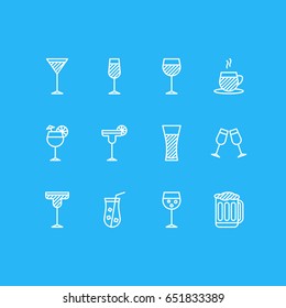 Vector Illustration Of 12 Beverage Icons. Editable Pack Of Goblet, Draught, Lemonade And Other Elements.