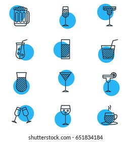 Vector Illustration Of 12 Beverage Icons. Editable Pack Of Beverage, Champagne, Aqua And Other Elements.