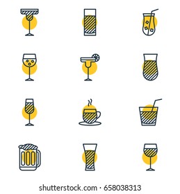 Vector Illustration Of 12 Beverage Icons. Editable Pack Of Beverage, Drink, Draught And Other Elements.