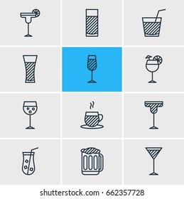 Vector Illustration Of 12 Beverage Icons. Editable Pack Of Tea Cup, Beverage, Lemonade And Other Elements.
