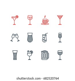 Vector Illustration Of 12 Beverage Icons. Editable Pack Of Juice, Celebrate, Goblet And Other Elements.