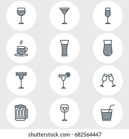 Vector Illustration Of 12 Beverage Icons. Editable Pack Of Drink, Goblet, Beverage And Other Elements.