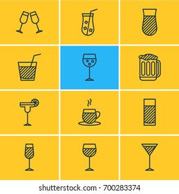 Vector Illustration Of 12 Beverage Icons. Editable Pack Of Tea Cup, Beverage, Goblet And Other Elements.